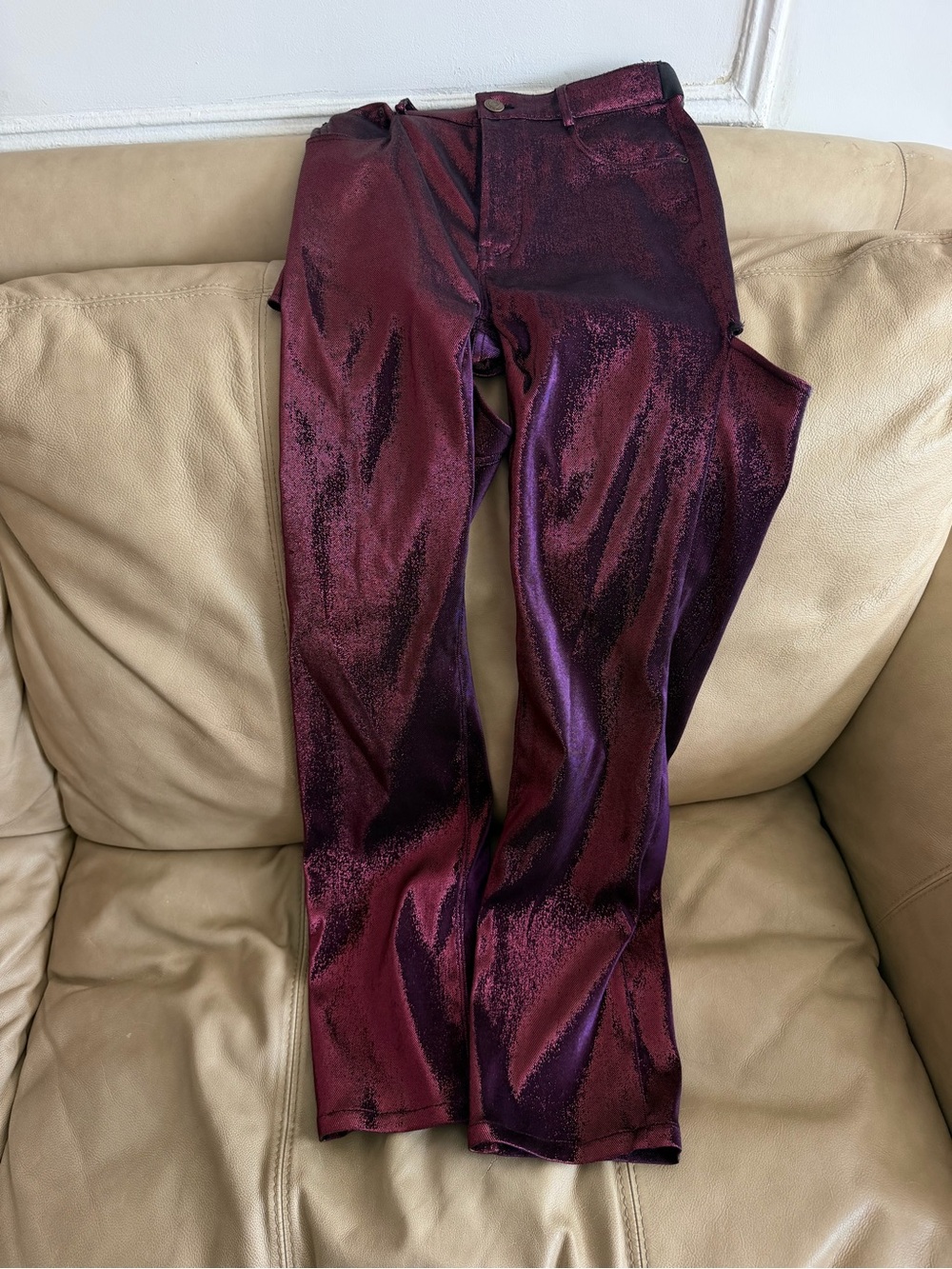 Area Shimmering Metallic Plum Pants
